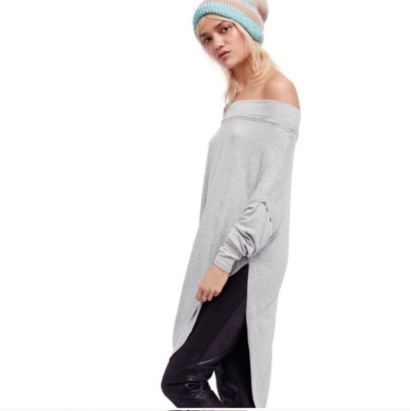 We The Free Side slit gray over sized tunic top sz XS Free People WT291 - Picture 5 of 8